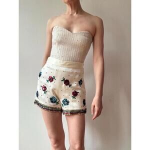 Vintage 1960s Floral Sequin Satin Hot Pants Shorts